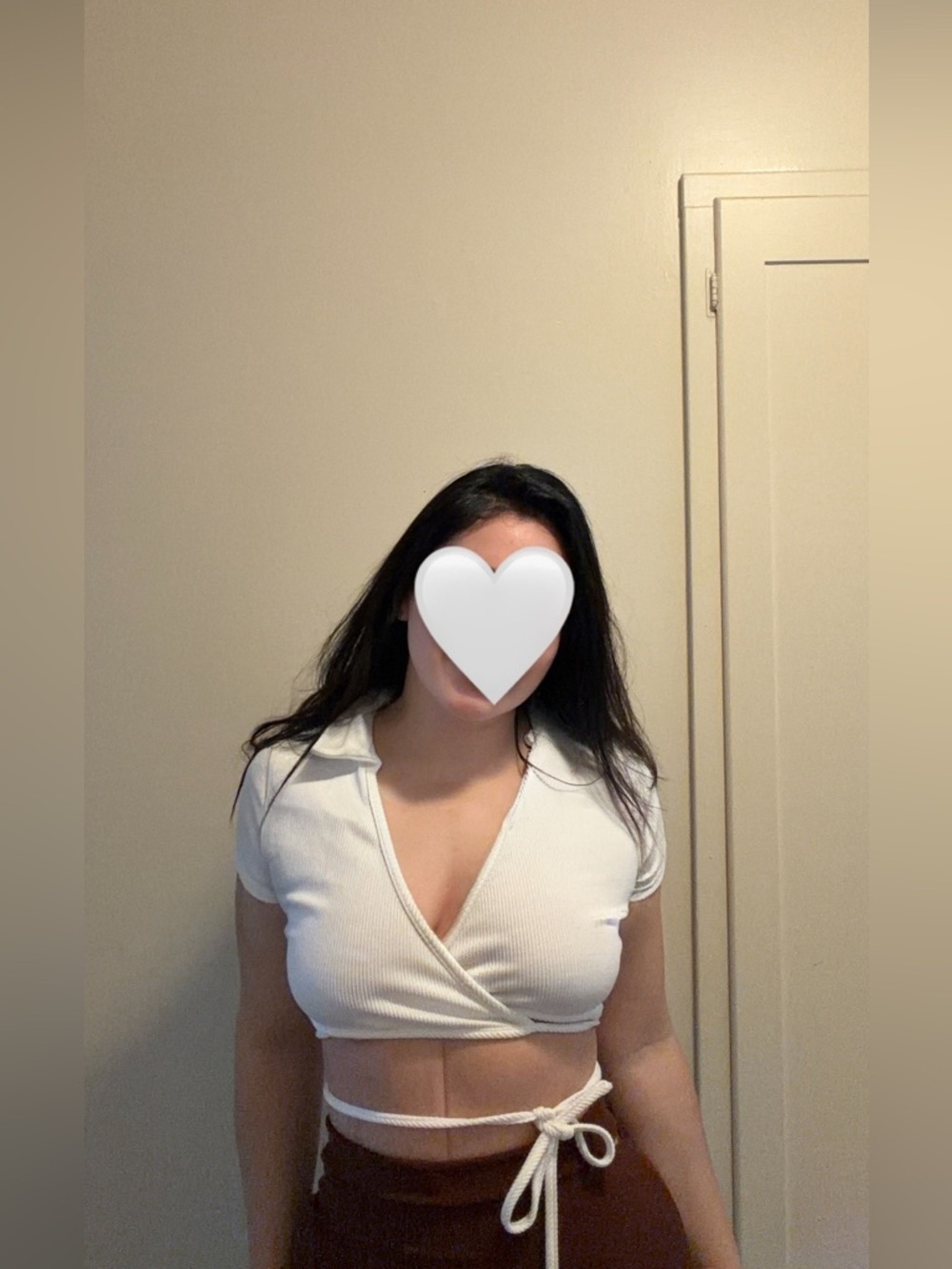 Ribbed Wrap Bandeau Crop Top with Tie - White